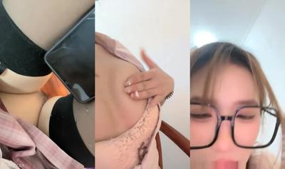 블랙 프레임 안경을 쓴 궁극의 미녀! 초고가 플레이 빅 턴테이블! 소품은 똥구멍 가득, 양쪽 구멍은 열려있어 섹시한 멜빵과 스타킹